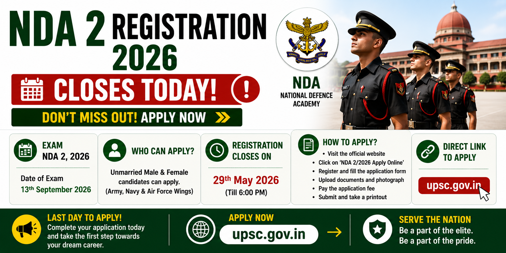 NDA 2 Registration 2026 Closes Today, Here’s Direct Link To Apply Online