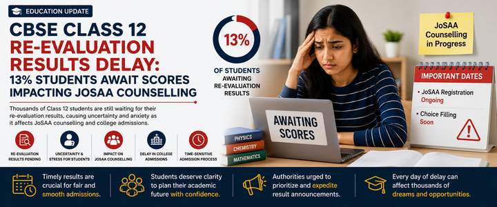 CBSE Class 12 Re-evaluation Results Delay: 13% Students Await Scores Impacting JoSAA Counselling