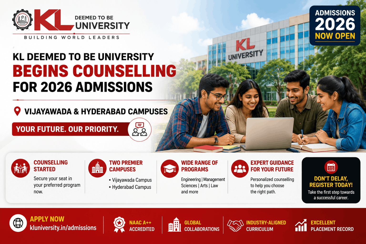 KL Deemed to be University Begins Counselling for 2026 Admissions at Vijayawada and Hyderabad Campuses