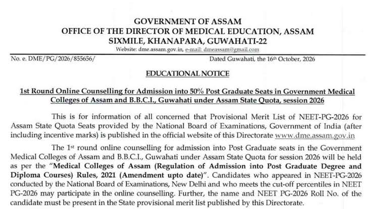 Assam NEET PG Round 1 Counselling 2026: Check Dates, Merit List and Admission Timeline