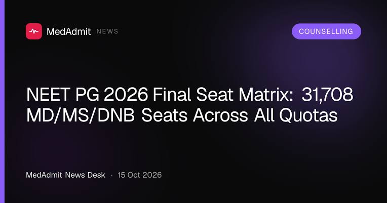 NEET PG Counselling 2026 Final Seat Matrix Lists 31,708 AIQ, MD, MS and DNB Seats