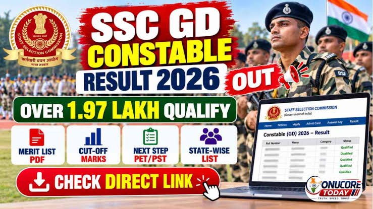 SSC GD Constable Result 2026 Out: Over 1.97 Lakh Candidates Shortlisted for PET/PST