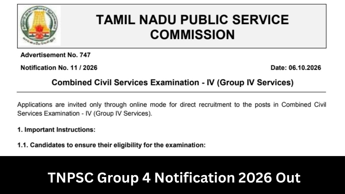 TNPSC Group 4 Recruitment 2026 Notification Out for 6,574 Vacancies