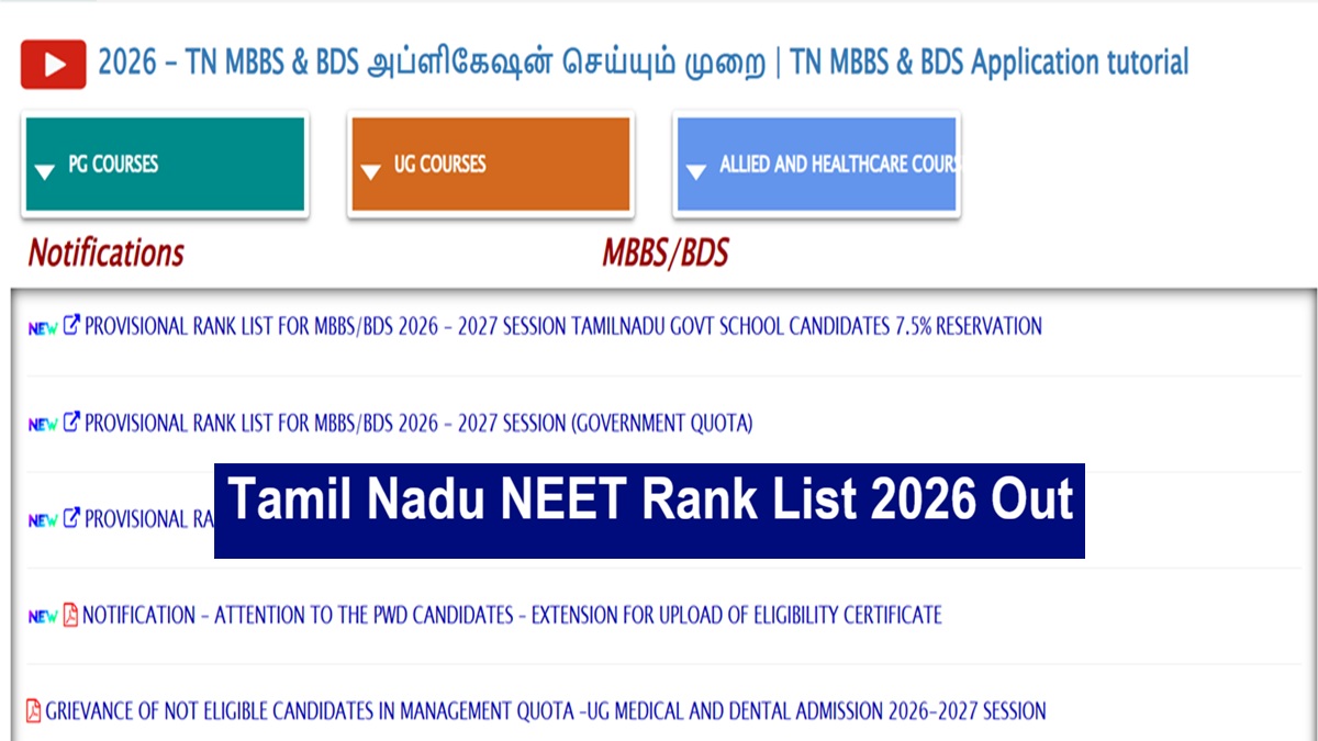 Tamil Nadu NEET PG Merit List 2026: Check PG Medical Admission List