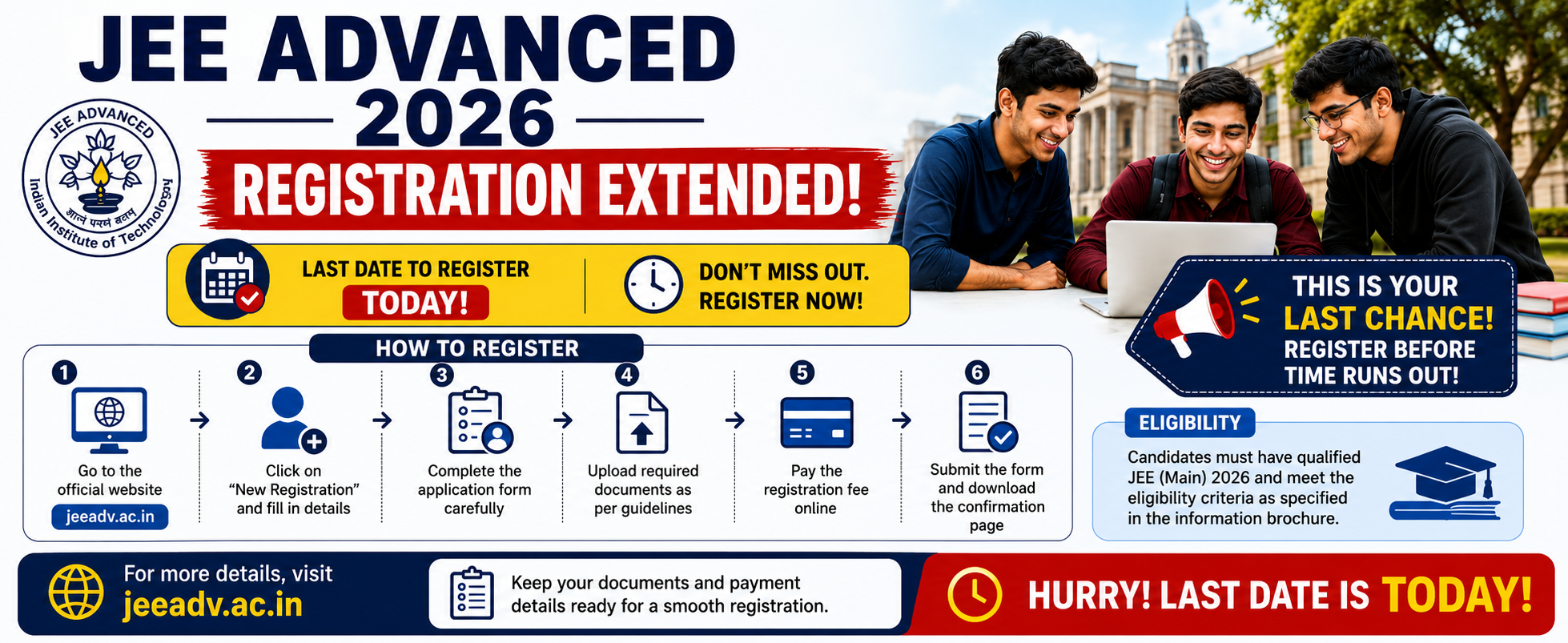 JEE Advanced 2026 Registration Extended: Last Date Today, Check How to Apply