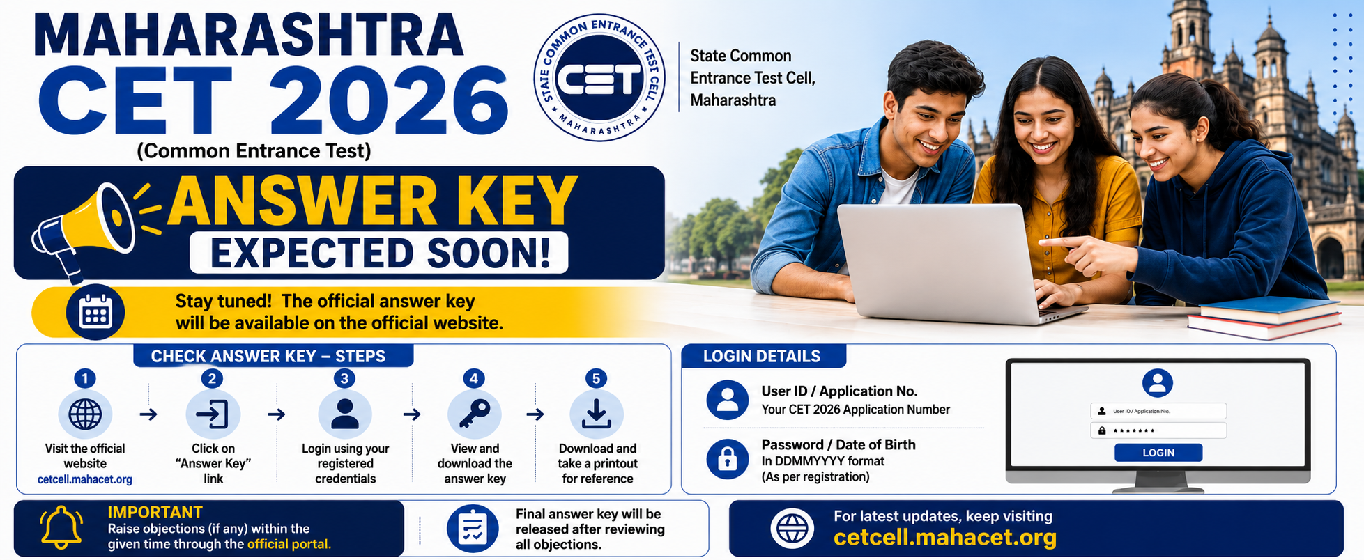 Maharashtra CET 2026 Answer Key Expected Soon: Check Login Details and Download Steps