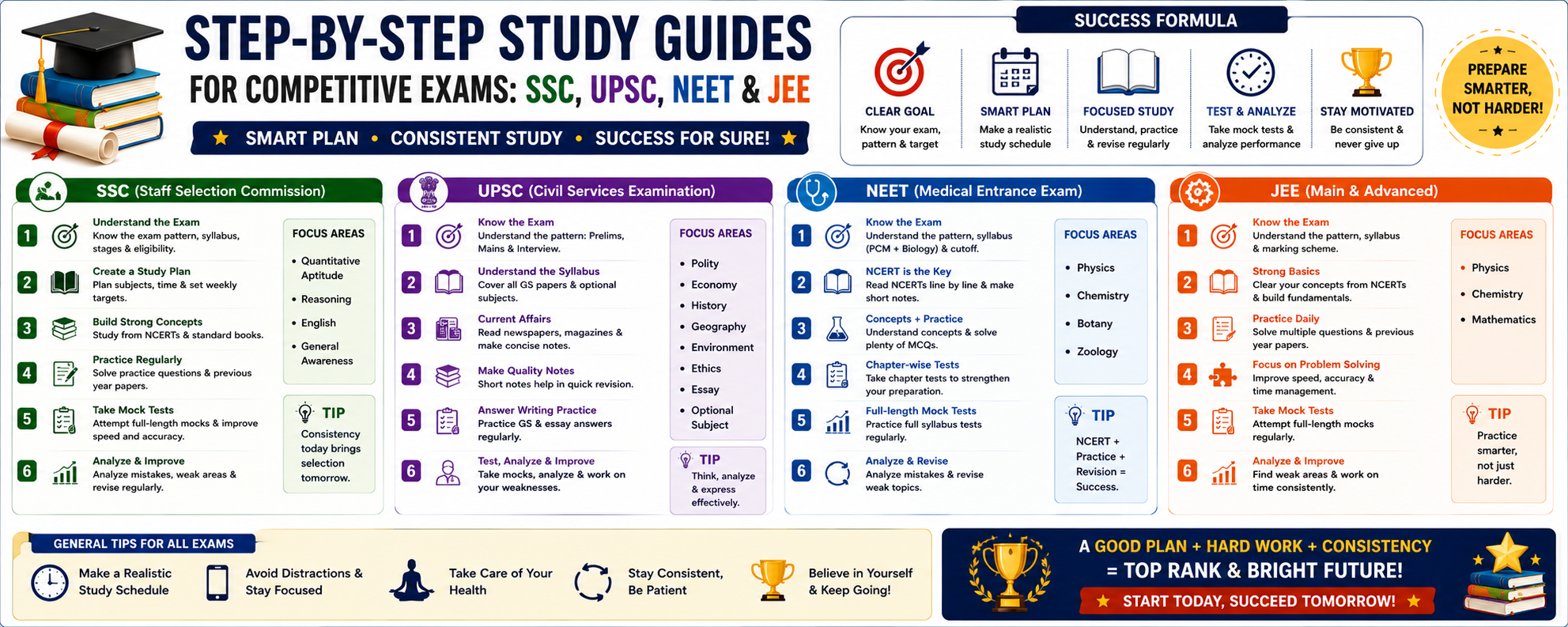 Step-by-Step Study Guides for Competitive Exams: SSC, UPSC, NEET and JEE