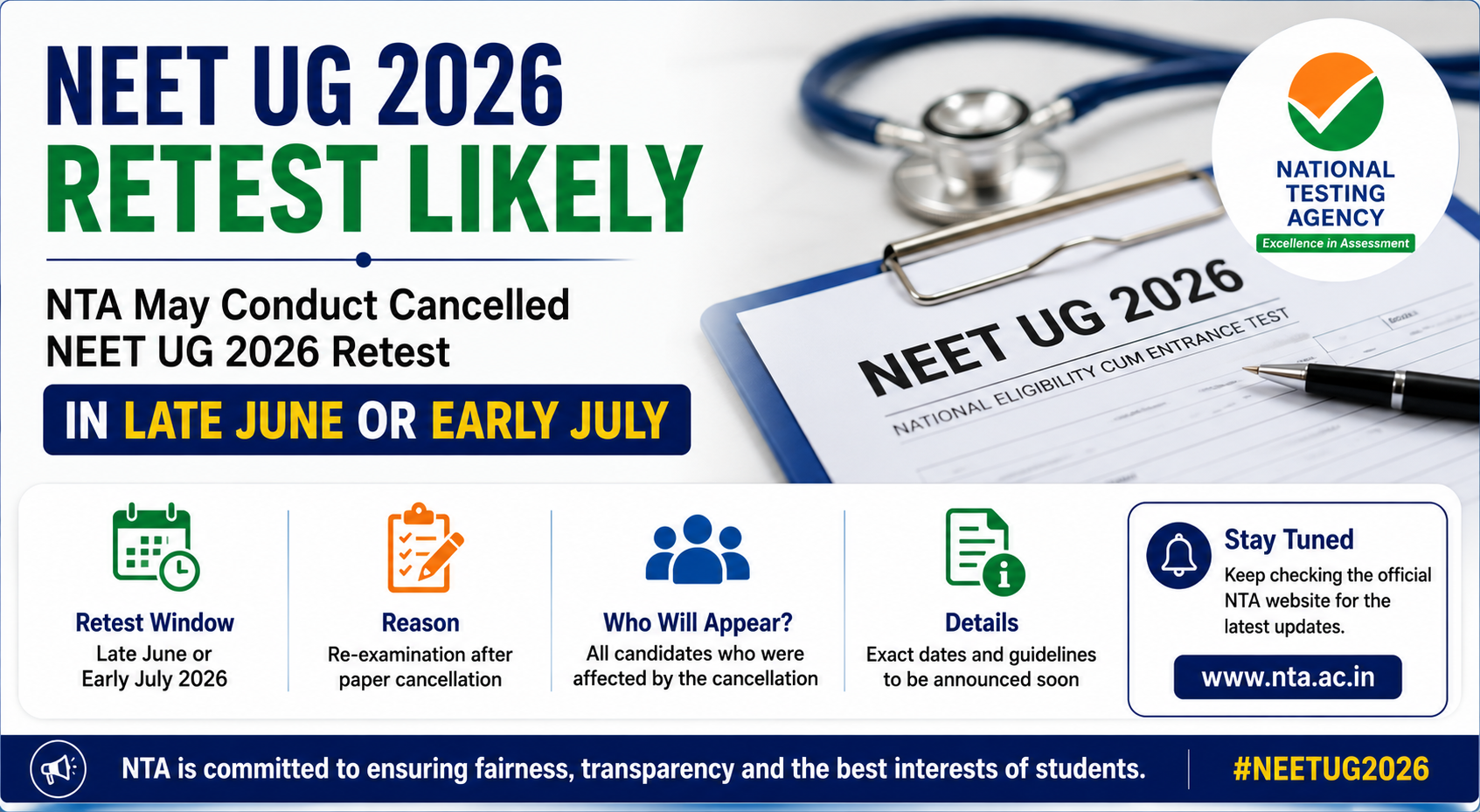 NTA May Conduct Cancelled NEET UG 2026 Retest In Late June Or Early July