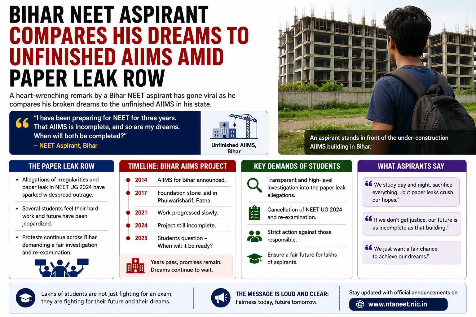 Bihar NEET Aspirant Compares His Dreams To Unfinished AIIMS Amid Paper Leak Row