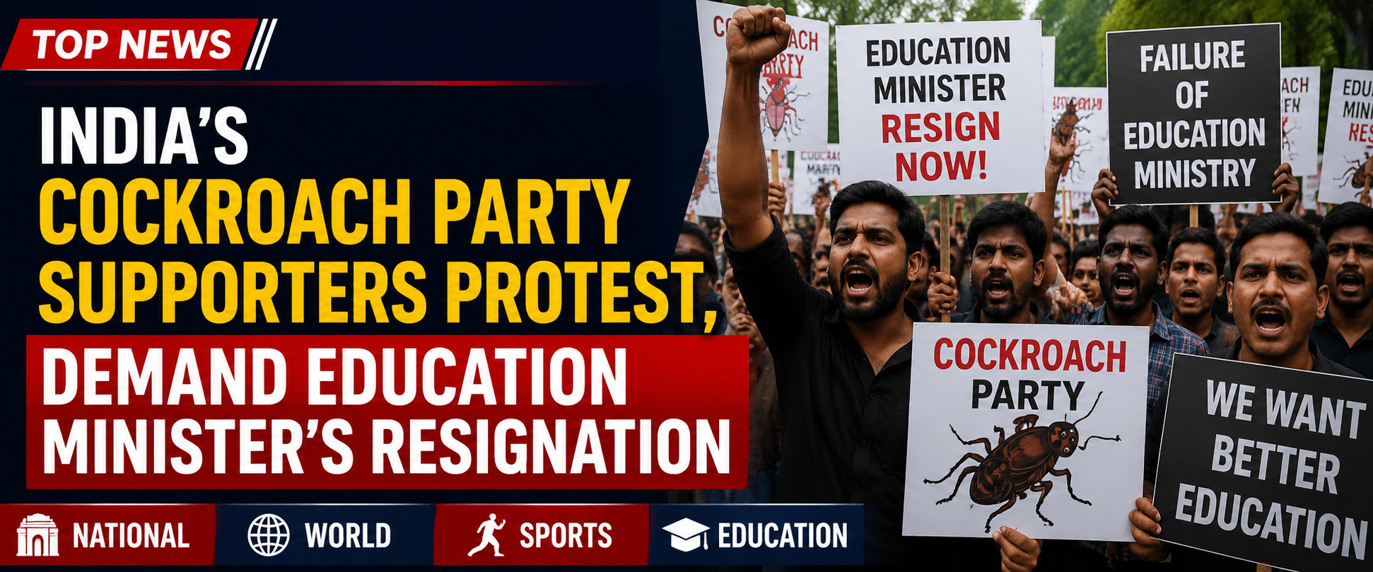 India’s Cockroach Party Supporters Protest, Demand Education Minister’s Resignation
