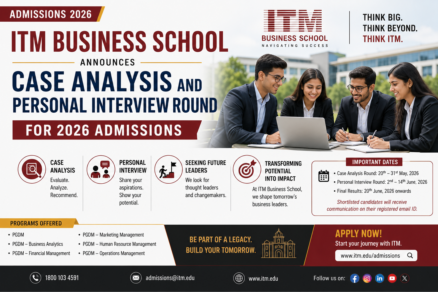 ITM Business School Announces Case Analysis and Personal Interview Round for 2026 Admissions
